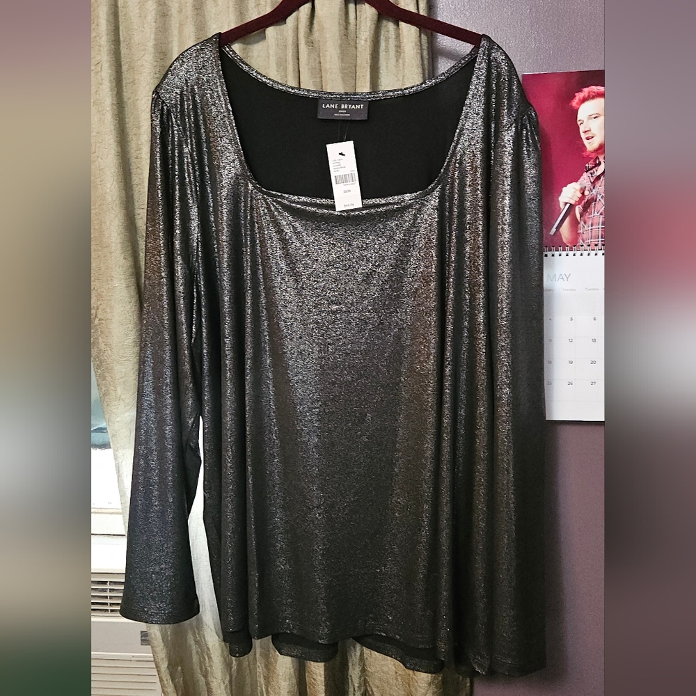 Metallic Silver Long Sleeve Top